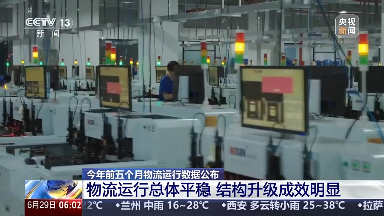 前5月全国社会物流总额同比增长5.3%