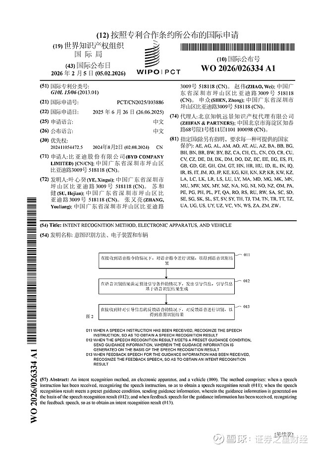 比亚迪公布国际专利申请：“车辆及其空调系统和压缩换热单元”